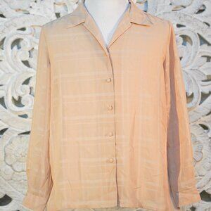 Liz Baker Women's Size 16 Blouse Shirt, Subtle Plaid, Silky Feel Elegant Buttons